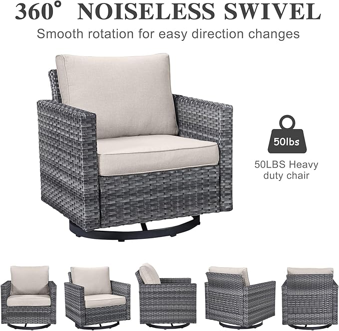 Belord 6-Piece Outdoor Sectional Furniture Set with 41” Fire Pit Table, 5-Seater Patio Furniture Set with Swivel Glider Chairs & Storage Box, 50000 BTU Propane Fire Pit Table, All-Weather PE Wicker
