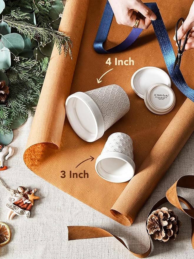 LE TAUCI Ceramic Succulent Pots, 4 Inch Small Plant Pot for Indoor Plant Cactus, Embossed Flower Pots with Drainage Hole & Saucer - Set of 4, Arctic White