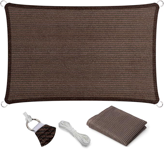 Eden's Decor Straight Flat-Edged Sun Shade Sail Rectangular 17' x 21' Brown UV-Blocking Outdoor Canopy Fabric Cloth Awning for Pergola Patio Garden Backyard Custom Size