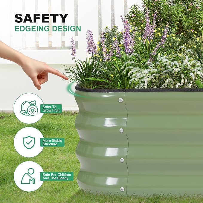 1MORE Raised Garden Bed -5X3X1 Galvanized Planter Box for Outdoor Gardening,4 in 1 Modular Raised Bed Kit with Protective Tape, Gloves for Herb，Ideal for Vegetables and Plants.Green-2Pcak