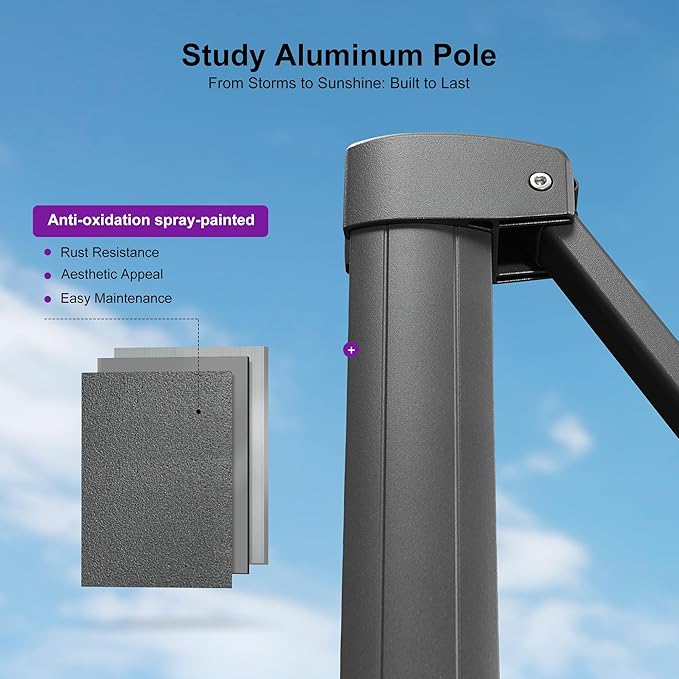 PURPLE LEAF Patio Umbrella 10' X 13' Rectangle Cantilever Umbrella Large Aluminum Outdoor Umbrellas with 360-degree Rotation & UPF40+ Premium Fabric for Deck Pool Garden Yard, Graphite Grey