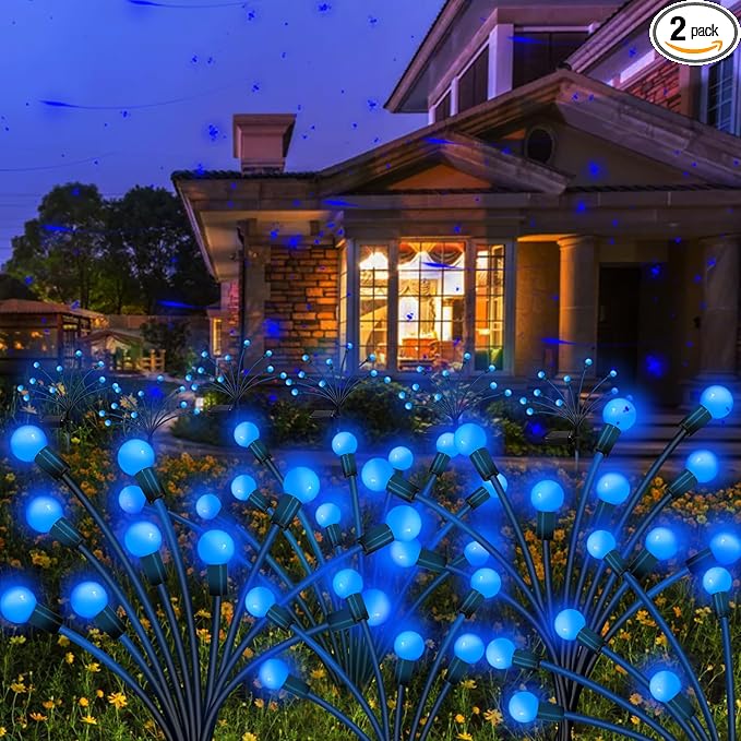 Kohlrabi Solar Garden Lights Outdoor, 2 Pack 20 LED Solar Blue Firefly Lights Waterproof, Sway by Wind, Swaying Light for Yard Patio Backyard Garden Planter Flower Bed Pathway Outdoor Decoration
