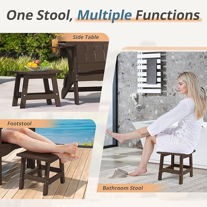 LUE BONA Outdoor Adirondack Ottomans, Footrest Footstool Set of 2, Outdoor Foot Rest for Patio, HDPS All Weather Waterproof Footrest Footstool for Adirondack Chair, Dark Brown