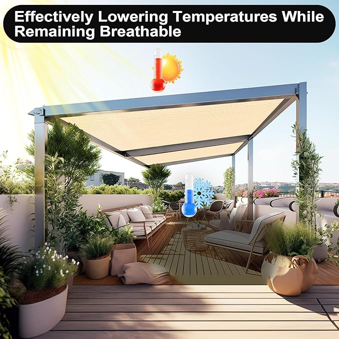 Artpuch 90% Sun Shade Cloth, 10 x 14 FT Pergola Shade Cover Canopy with Grommets, Sun Screen Fabric Tarp for Patio, Outdoor, Garden, Backyard, Wheat