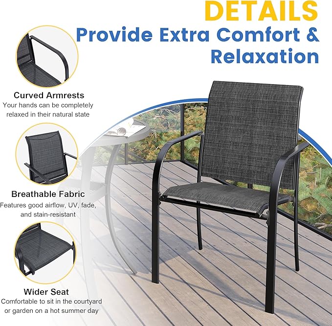 VICLLAX Patio Table and Chair Set of 6, All Weather Metal Round Outdoor Dining Furniture Set-50 Round Outdoor Table and Chairs, Black Tabletop