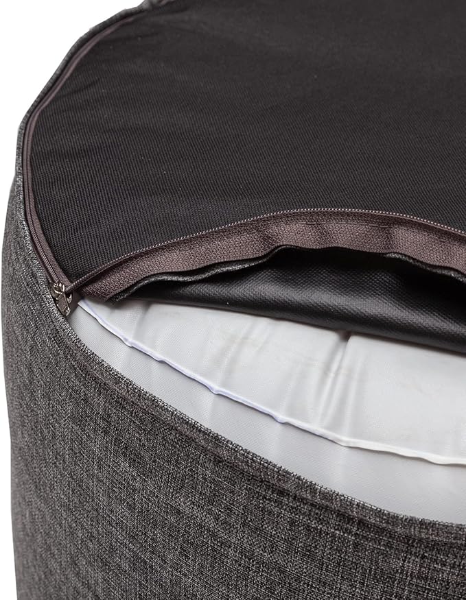 QILLOWAY Indoor/Outdoor Inflatable Stool,Round Ottoman,All Weather Foot Rest for Camping or Home,Charcoal Grey/Black