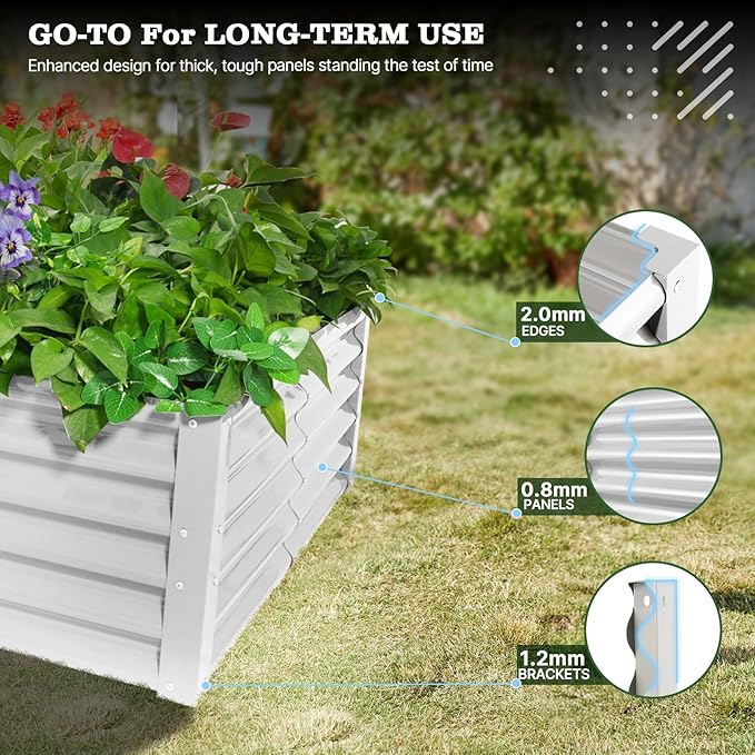 A ANLEOLIFE Set of 8, 18 Inch Tall Antique White Raised Garden Beds Kit, L-Shaped & Square Metal Planters – Ideal for Structured Backyard Layouts
