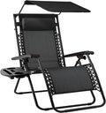 Best Choice Products Folding Zero Gravity Outdoor Recliner Patio Lounge Chair w/Adjustable Canopy Shade, Headrest, Side Accessory Tray, Textilene Mesh - Black