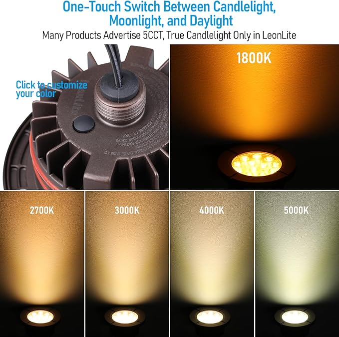 LEONLITE Dia. 4 Inch 5CCT Well Lights Landscape LED In Ground, 5 Color Temperature Selectable, 12-24V AC/DC CRI90 Low Voltage Outdoor Garden Landscaping, Aluminum Housing, Oil Rubbed Bronze, Pack of 6