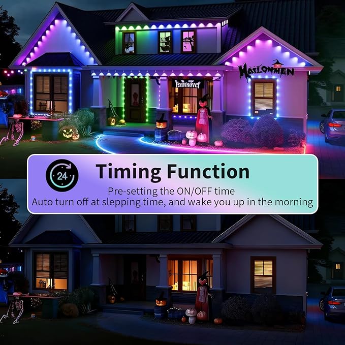 Permanent Outdoor Lights, 50ft Smart Eave Lights with RGB LED Light, IP67 Waterproof, App Control, DIY RGB Light for House Halloween Decorations