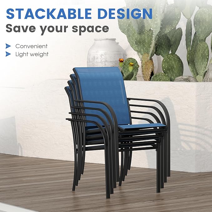 VICLLAX Patio Table and Chair Set of 8, All Weather Metal Round Outdoor Dining Furniture Set-53 Round Outdoor Table and Chairs, Black Tabletop