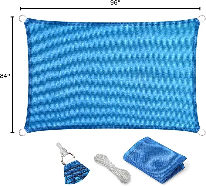 Eden's Decor Straight Flat-Edged Sun Shade Sail Rectangular 7' x 8' Blue UV-Blocking Outdoor Canopy Fabric Cloth Awning for Pergola Patio Garden Backyard Custom Size