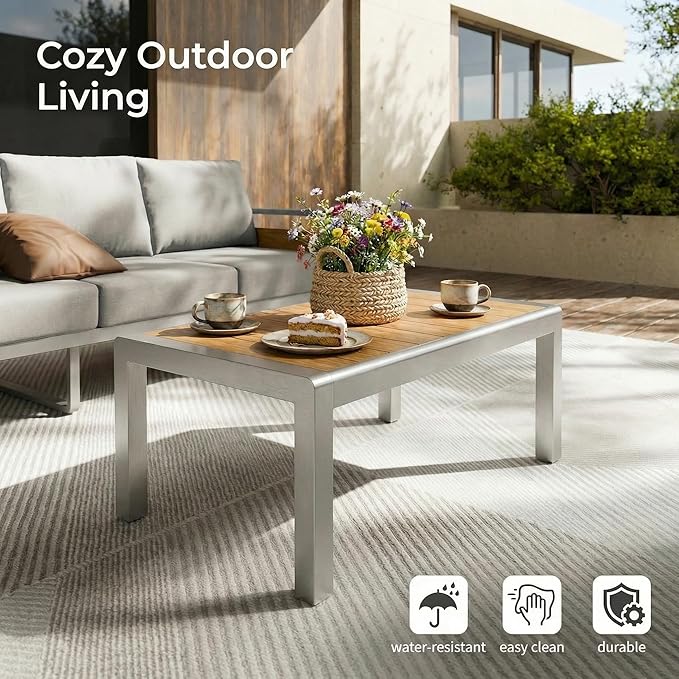 ZANDOR Outdoor Aluminum Patio Furniture - 1 Pcs 3-Seat, All-Weather Metal Modern Outside Sofa with Washable Thick Cushion for Garden/Backyard/Porch, Silver