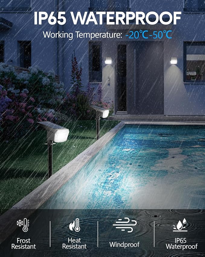 HIBOITEC Solar Spot Lights Outdoor 59LED Landscape Lights Solar Powered Uplights Waterproof Adjustable Brightness Dusk to Dawn for Outside Garden Yard Trees 6 Packs Cool White