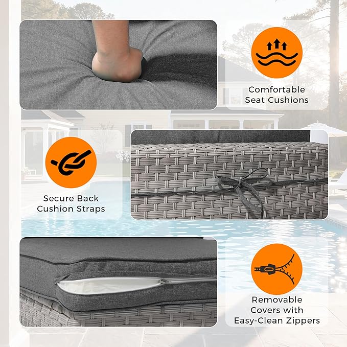 6-Piece Outdoor Patio Furniture Set, All-Weather Wicker Sectional Sofa with Deep Seating 4” Cushions, Heavy-Duty Steel Frame, Modular Rattan Couch for Backyard, Deck & Garden, Black
