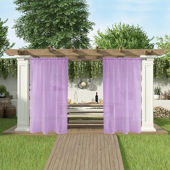 SpaceDresser Waterproof Outdoor Sheer Curtains for Patio - 2 Panels Rod Pocket Indoor Voile Sheer Curtain for Living Room,52W x 108L inch, Lavender