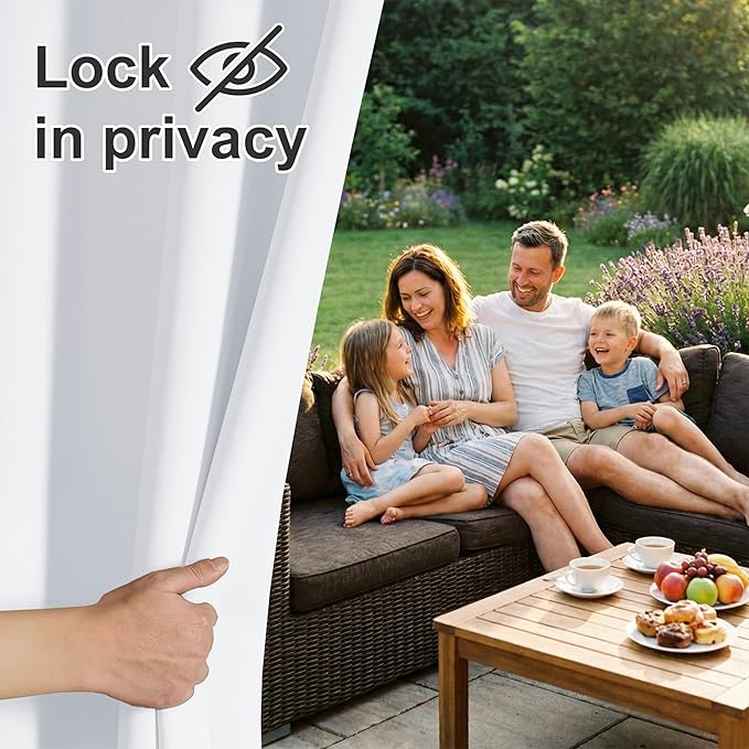 RYB HOME Outdoor Curtains for Patio Waterproof Block Sunlight Thermal Insulated Privacy Assured Thick Outside Curtains for Pergola, Cabana, Gazebo, W52" x L72", Greyish White, 1 Panel