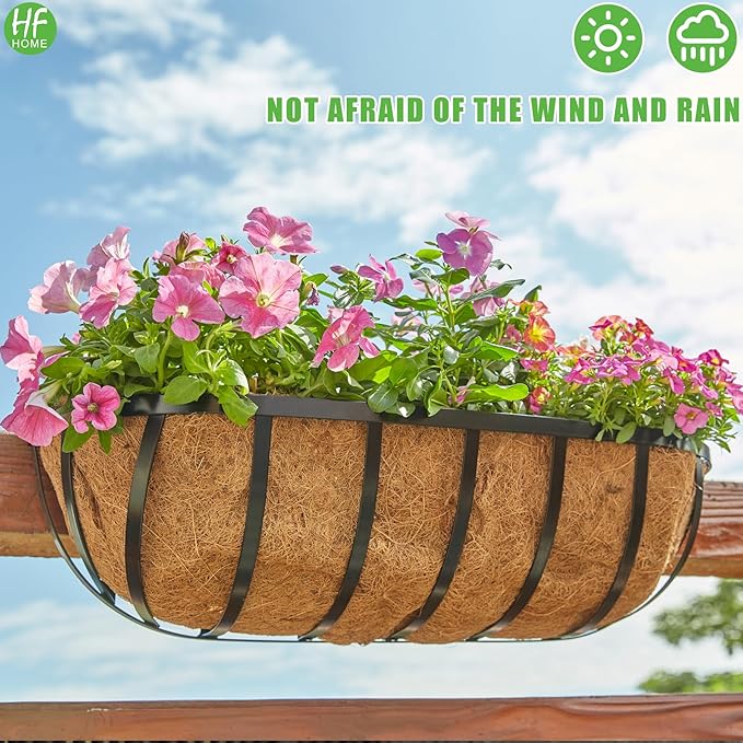 HFHOME 2PCS 36 Inch Coco Liners for planters, Horse Trough Half Moon Shape Replacement Coconut Planter Hanging Basket Liners for Window Box Hanging Trough Planter