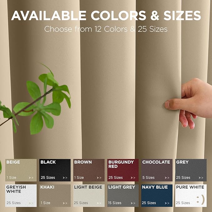 Joydeco Blackout Patio Sliding Door Curtains 108 Inches Long, Grommet Privacy Room Divider Curtains, Extra Wide Thermal Blackout Drapes for Bedroom Living Room (Light Beige, 80Wx108L, 1 Panel)