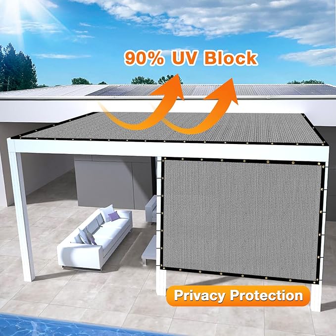 Artpuch Outdoor Pergola Shade Cover 13x14 FT Sun Shade Cloth with Grommets Light Grey 90% UV Protection Canopy Patio Privacy Screen (Customized Available)