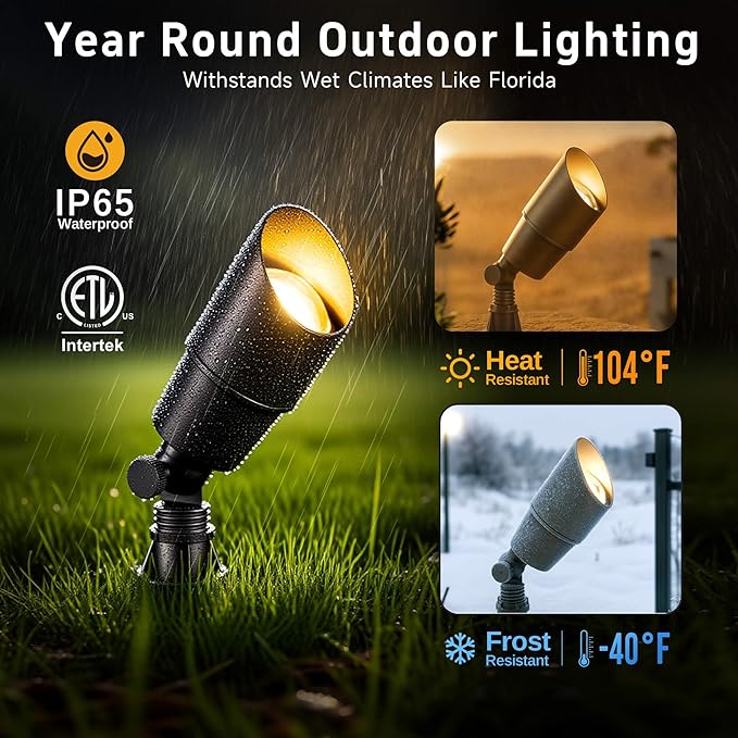 Gardenreet LED Spot Light Outdoor - Die-Cast Brass 12V Uplighting Waterproof, Low Voltage Landscape Lights Metal, Bronze for Fence Fountain with Daytime White MR16 Replaceable Bulbs (12 Pack)