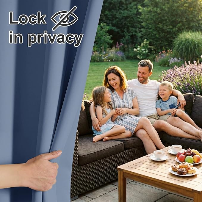 RYB HOME Extra Wide Outdoor Curtains for Patio Waterproof Heavy Duty Thermal Insulated in Summer Full Coverage Privacy for Porch, Cabana & Pool, W150 x L84, Stone Blue, 1 Panel
