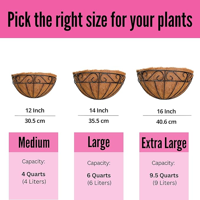 LaLaGreen Wall Hanging Planters, 6 Pack, 12 Inch Balcony Flower Baskets with Coco Liner Outside, Outdoor Vertical Garden, Fence Pots Holder Half Round Semi Circle Rail Railing Deck Porch Balcony Patio