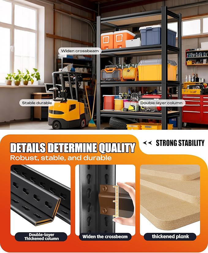 AOAORRG Set of 2 Garage Shelving Heavy Duty Storage Shelves, Metal Adjustable Shelving Unit, Utility Garage Organizer Shelf for Basement, Pantry, Kitchen, Warehouse, 15.7" Dx33.5 Wx35.4 H, Black