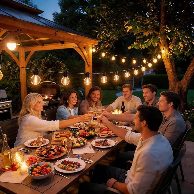RTTY Dense-Glow Outdoor String Lights 50ft, G40 Led Patio Globe Lights with 26pcs Plastic Bulbs, Shatterproof Waterproof Connectable Hanging for Porch Cafe Bistro Backyard Gazebo Balcony Deck Party