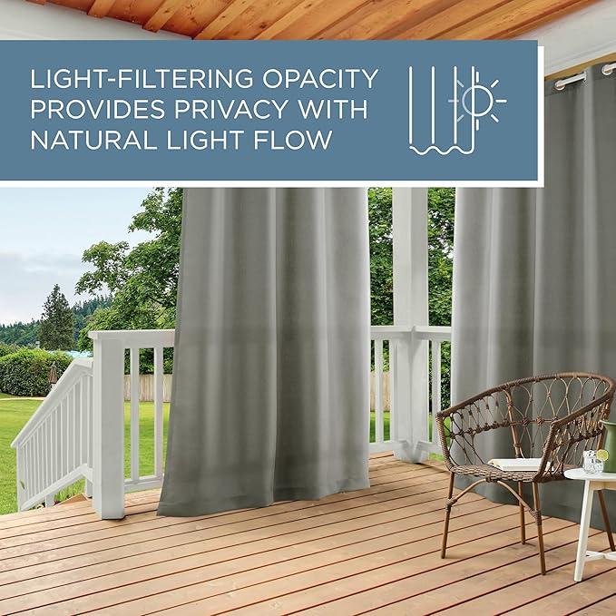 TOWN & COUNTRY BASICS Cabana Solid Heavyweight Indoor Outdoor Curtains, Light Filtering Opacity with Grommet Top, Water Repellent, 2-Pack Set, 54"x96", Medium Grey