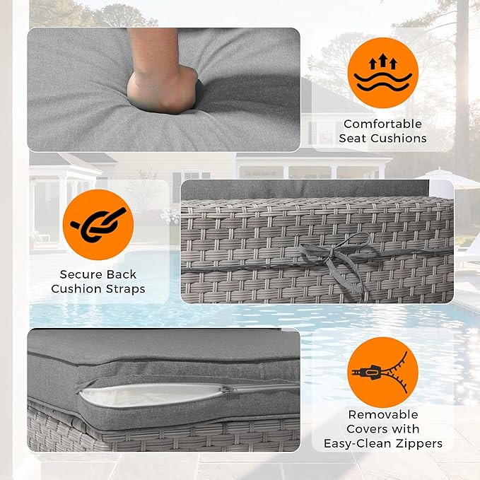 12-Seat Modular Patio Furniture Set – Outdoor Wicker Sectional Sofa with Thick 4″ Cushions, Dual-Strand PE Rattan, Rust-Resistant 18 mm Steel Frame, Backyard Garden Deck Lounge,Gray