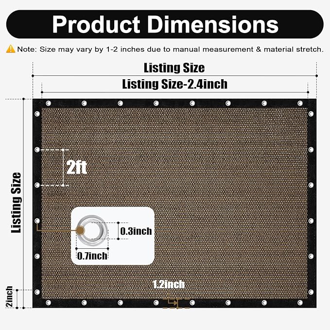 Artpuch 90% Sun Shade Cloth, 10 x 16 FT Pergola Shade Cover Canopy with Grommets, Sun Screen Fabric Tarp for Patio, Outdoor, Garden, Backyard, Mocha