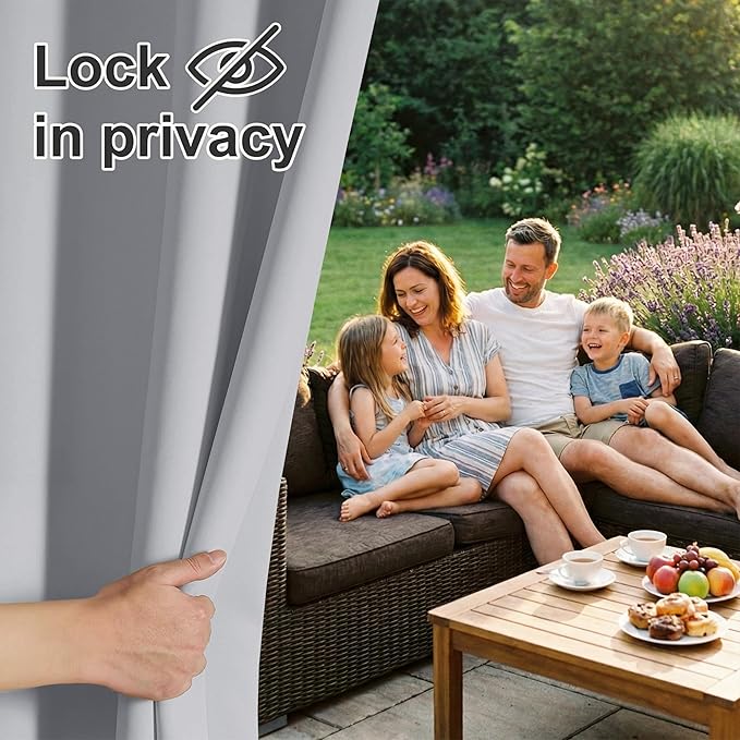 RYB HOME Extra Wide Outdoor Curtains for Patio Waterproof Heavy Duty Thermal Insulated in Summer Full Coverage Privacy for Gazebo, Cabana & Pergola, W100" x L108", Light Grey, 1 Panel