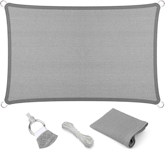 Eden's Decor Straight Flat-Edged Sun Shade Sail Rectangular 15' x 21' Grey UV-Blocking Outdoor Canopy Fabric Cloth Awning for Pergola Patio Garden Backyard Custom Size
