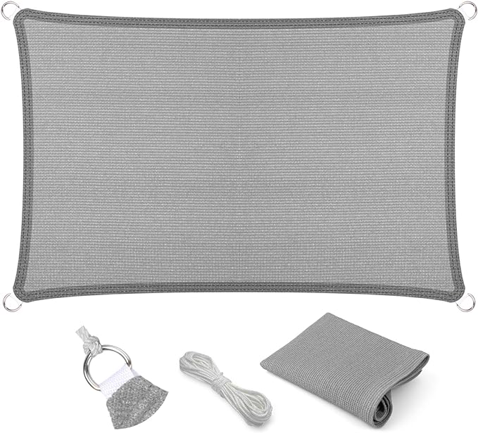 Eden's Decor Straight Flat-Edged Sun Shade Sail Rectangular 5' x 11' Grey UV-Blocking Outdoor Canopy Fabric Cloth Awning for Pergola Patio Garden Backyard Custom Size
