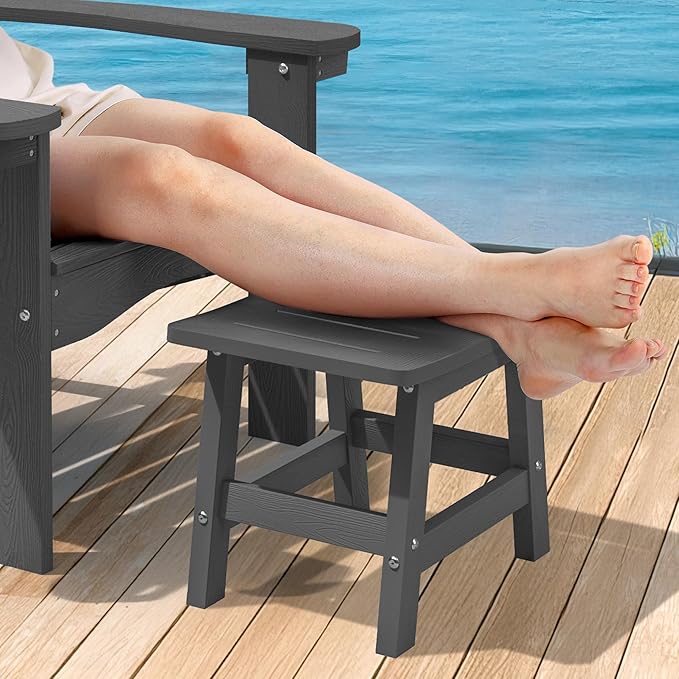 LUE BONA Outdoor Adirondack Ottomans, Footrest Footstool Set of 2, Outdoor Foot Rest for Patio, HDPS All Weather Waterproof Footrest Footstool for Adirondack Chair, Dark Gray