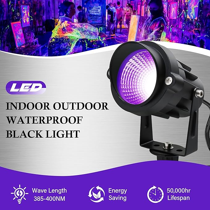 12W Black Lights for Glow Party,Purple LED Landscape Spot Lighting for Yard Garden Poster Bar Decoration,2Pack