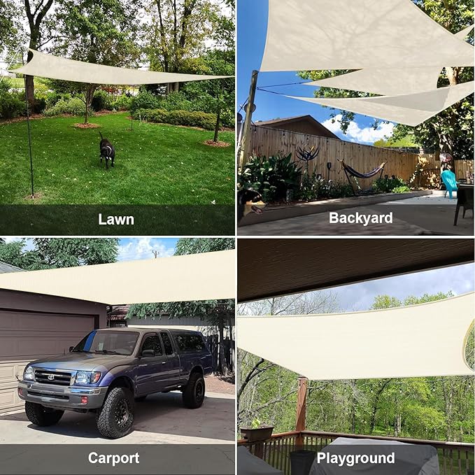 SUNLAX Sun Shade Sail 10' x 10' Butter Cream Rectangle Canopy Sail Shade Cover UV Block Permeable Sunshade Outdoor for Patio Backyard (We Make Custom Size)