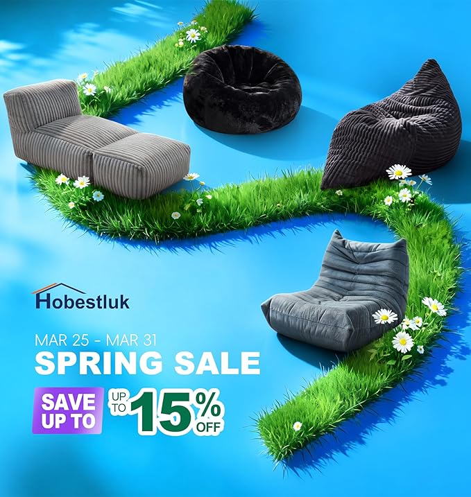 Hobestluk Big Bean Bag Lounger Chairs Large Beanbag Chair for Adults Bean Bag Sofa with Memory Foam Filled for Living Room, Bedroom or Balcony (Stripe Khaki)