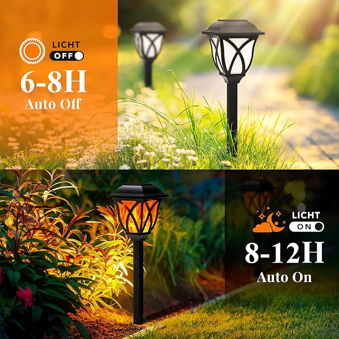 GIGALUMI Solar Lights Outdoor Waterproof, 6 Pack Flickering Flame LED Lights, Garden Decor for Yard, Patio, Landscape, Planter, Walkway