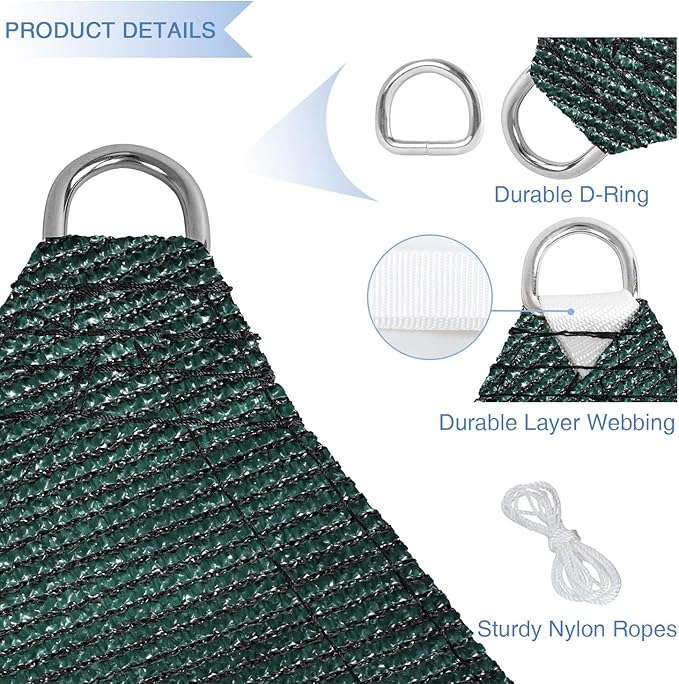 E&K Sunrise 3' x 3' x 3' Sun Shade Sail Triangle Canopy Shade Cover UV Block for Patio Backyard Garden Outdoor (Green)