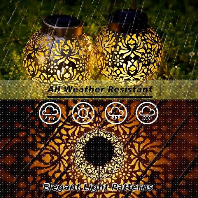 Set of 2 Solar Lantern Outdoor Hanging Decorative Lights for Garden Patio Porch Decorations. (Black)
