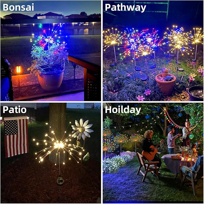 YOTOZU 2 PCS Solar Firework Light, Outdoor Solar Garden Decorative Lights 120 LED Powered 40 Copper Wires String DIY Landscape Light for Walkway Pathway Backyard Decoration Parties Perfect Gifts(Pink)