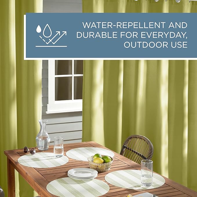 TOWN & COUNTRY BASICS Cabana Solid Heavyweight Indoor Outdoor Curtains, Light Filtering Opacity with Grommet Top, Water Repellent, 2-Pack Set, 54"x84", Kiwi Green