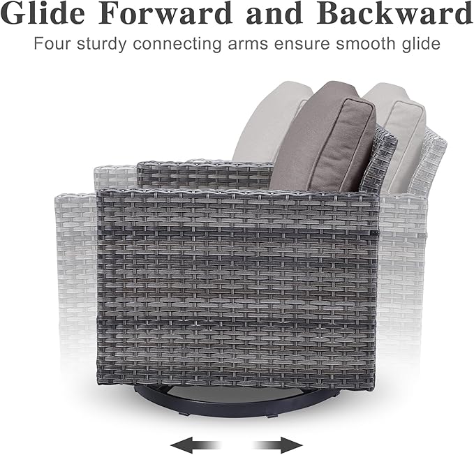 Belord 6 Piece Outdoor Furniture Patio Wicker Sofa Set, Oversize Outdoor Swivel Rocker Chairs with Rattan Ottomans, Conversation Sets Patio Furniture Come with Removable Washable Cushion Grey