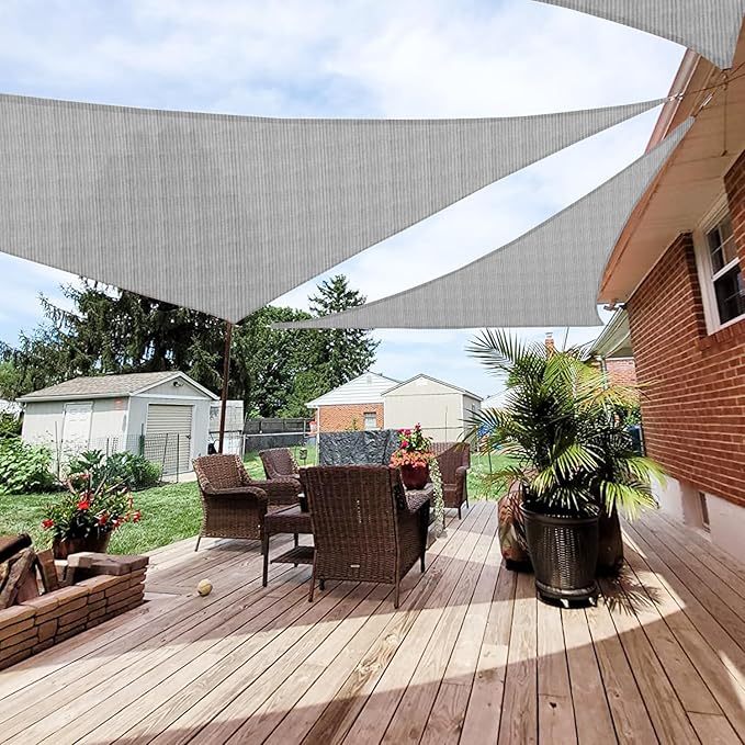 Patio Paradise 12' x 12' x 11'10" Sun Shade Sail Triangle Canopy, Permeable Shade Cloth Fabric Sunlight Block Patio Cover HDPE Deck Awning for Outdoor Backyard Pergolas Roof Shading, Light Gray