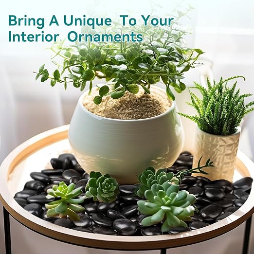 30 lbs Black Rocks for Planters, 1"-2" Decorative Rocks for Potted Plants, Polished Garden Stones for Outdoor Landscaping, Walkways, Yard, River Rocks for Flower Pots, Vase