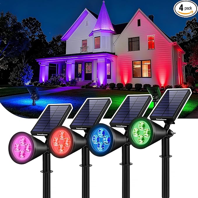 InnoGear Solar Lights Outdoor Waterproof Halloween Christmas Solar Garden Light for Outside Yard Landscape Lighting Pathway Spot Lights Spotlight Wall Light, 4 Pack (Red, Green, Violet Purple, Blue)