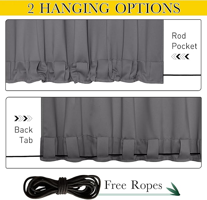 NICETOWN 2 Panels Weighted Blackout Curtains for Patio Waterproof, Top & Bottom Grommet & Back Tab Fixed Outdoor Curtains Windproof Drapes Thermal Insulated for Porch, W84 x L84, Grey