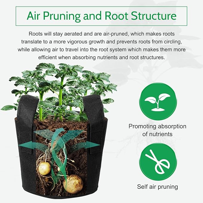 JERIA 12-Pack 2 Gallon Grow Bags, 300G Thickened Nonwoven Garden Pots,Heavy Duty Fabric Pots with Reinforced Handles